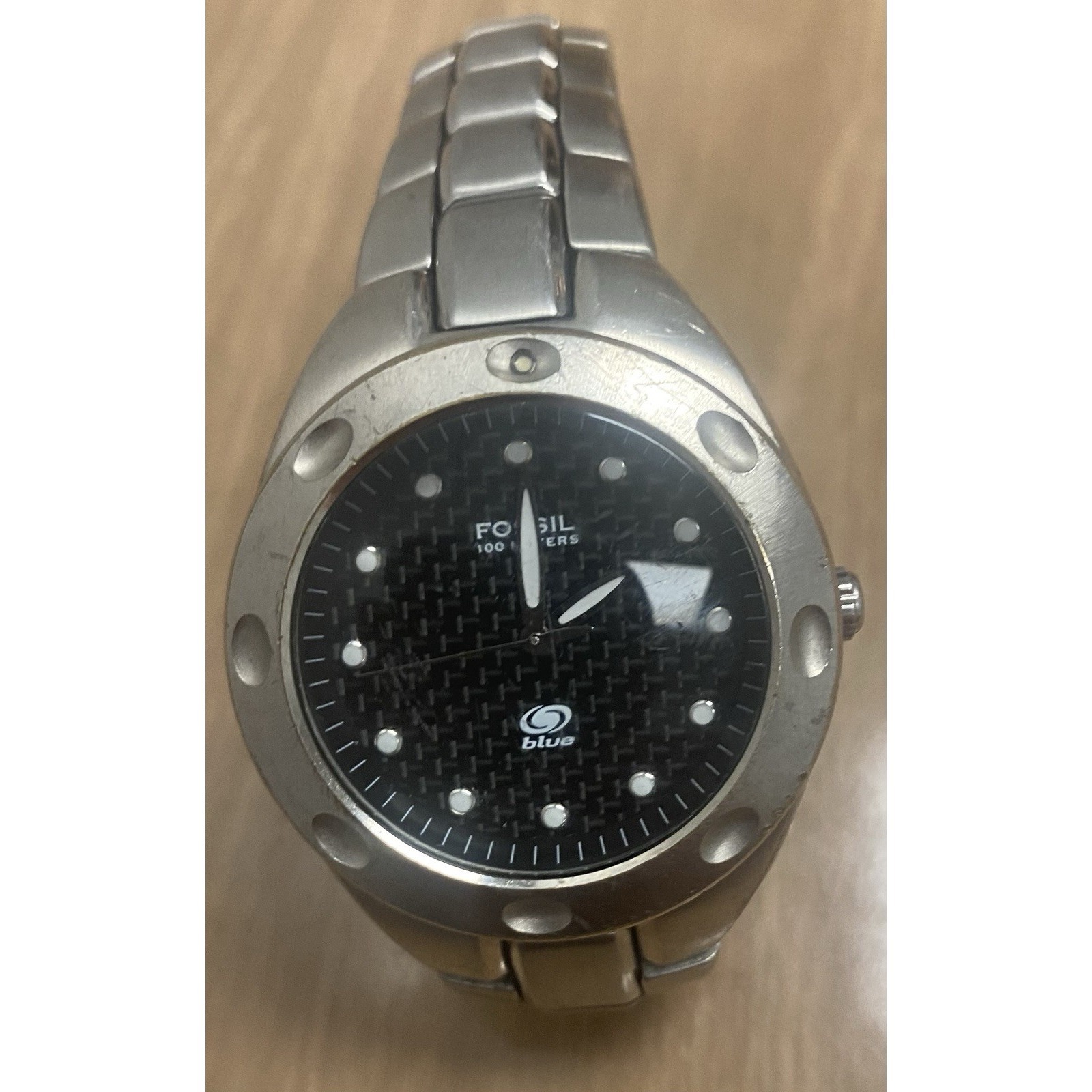 Fossil Blue Quartz Am-3287 Watch Men's Needs Battery 7.5" Stainless Steel